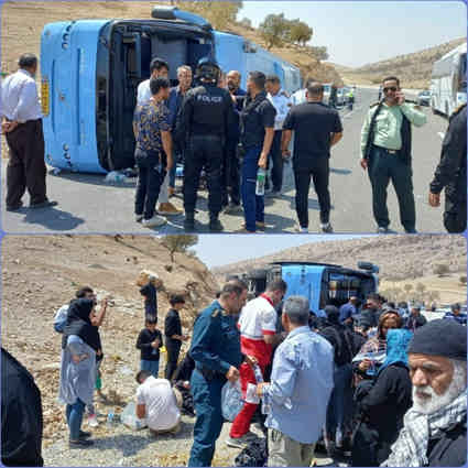 واژگونی  اتوبوس حامل زائران به علت نقص فنی ۱۰ مصدوم برجا گذاشت